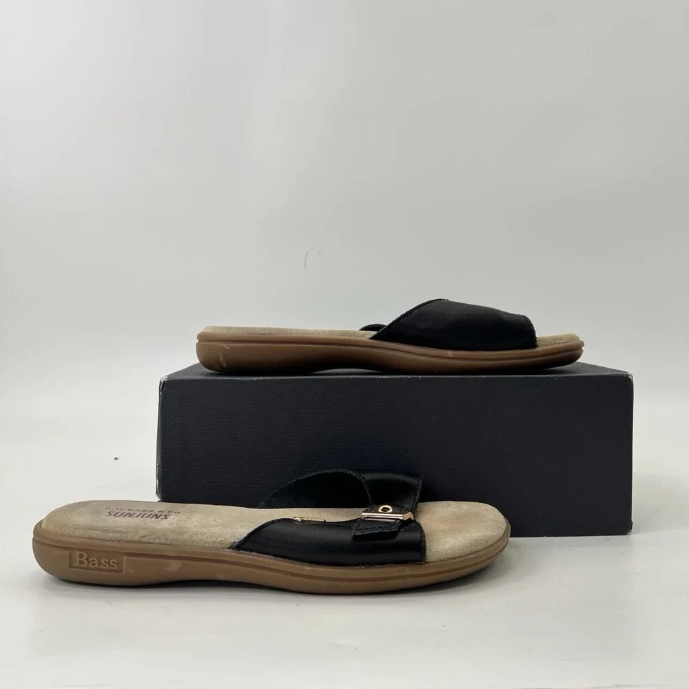 Vintage GH Bass Sunjuns Sandals Women Size 9 Black Classic Leather Comfort